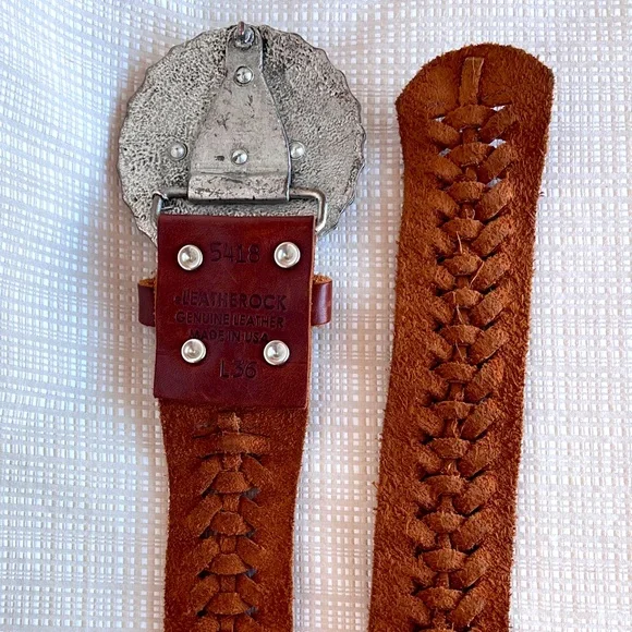 Vintage 100% Leather Statement Buckle Silver Rhinestone Boho Western 90s - Picture 9 of 15